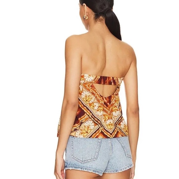 FREE PEOPLE Kendra Printed Tube Top Strapless Brown Neutrals Boho Sz Large 0658 - Picture 2 of 4